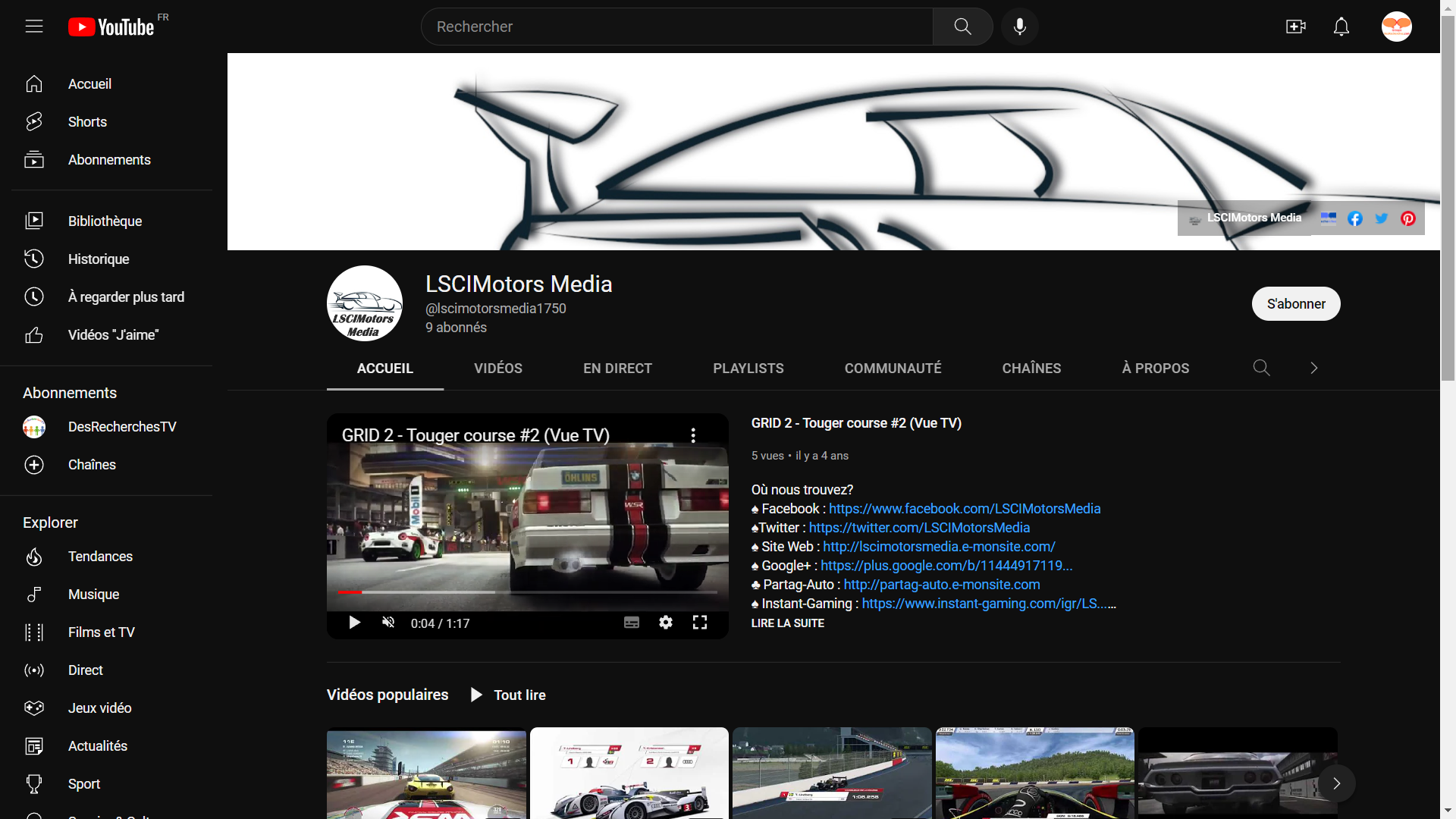 Chaîne Youtube de LSCIMotors Media