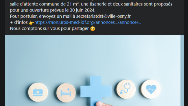 Actualité. Val d'Oise: la ville d’Osny recherche deux médecins généralistes pour les deux cabinets médicaux - Actualité | Blog by DesRecherches.com